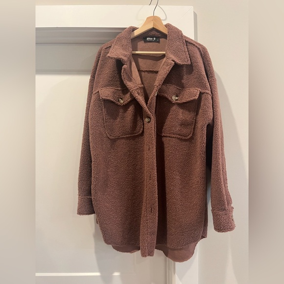 Blue B Collection Mauve Purple/Brown Taupe Cozy Oversized Shirt Jacket Sherpa - Picture 1 of 5